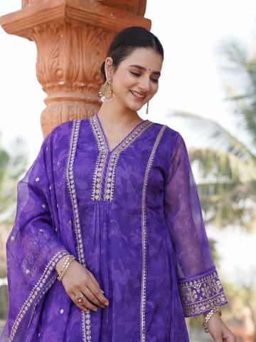 Princess Purple Pure Organza Ready to Wear Dress Geetha Creation